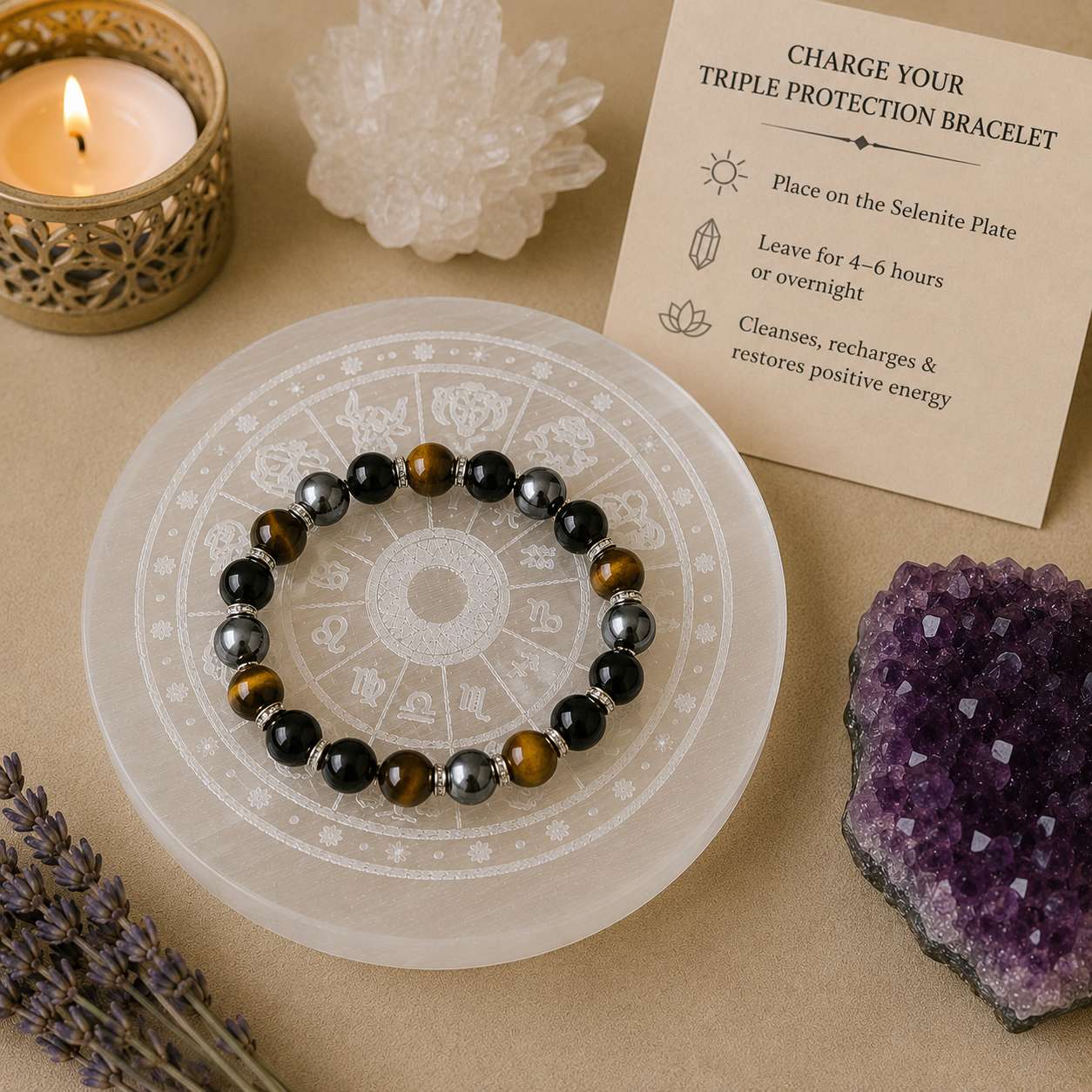 Zodiac Wheel Selenite Plate | All 12 Signs Crystal Charging Plate