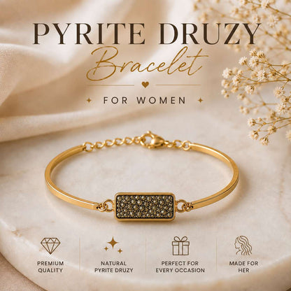Pyrite Druzy Bracelet for Women | Gold Plated Wealth Bangle