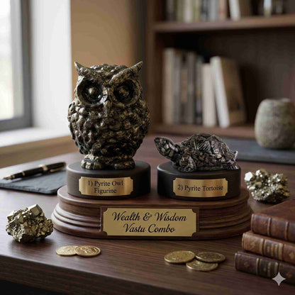 Pyrite Tortoise & Owl Combo | Vastu Wealth & Wisdom Set