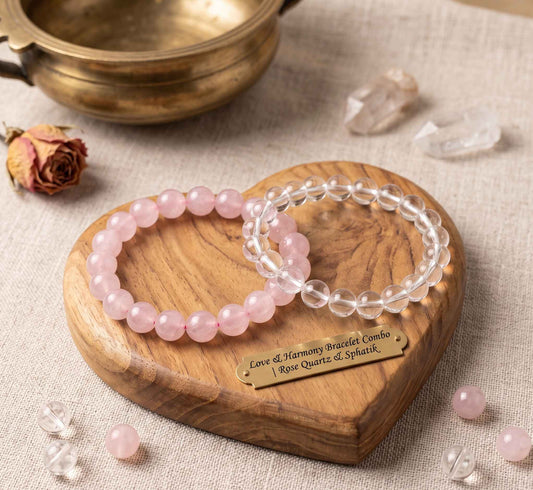 Love & Harmony Bracelet Combo | Rose Quartz & Sphatik Bracelet Set
