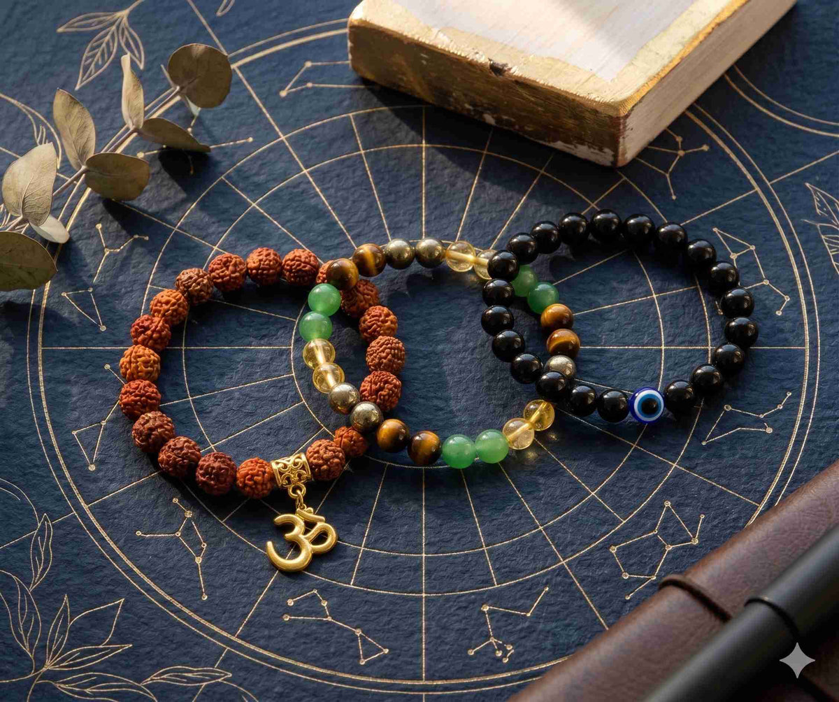 Maha Dhan Yog Combo | Rudraksha, Wealth & Evil Eye Protection Bracelet Set