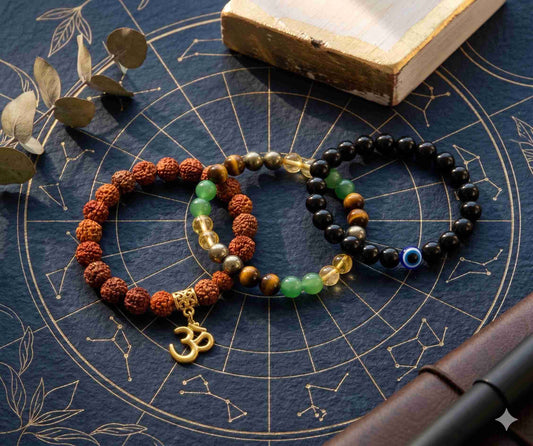 Maha Dhan Yog Combo | Rudraksha, Wealth & Evil Eye Protection Bracelet Set