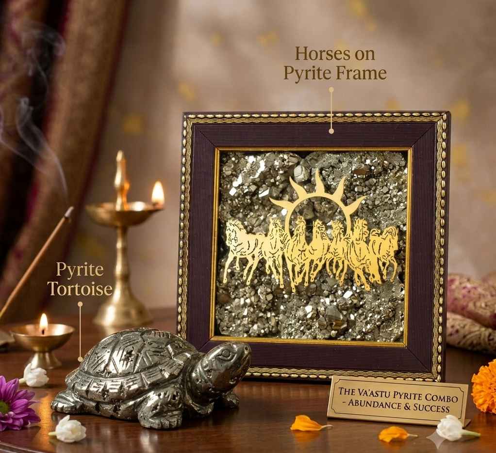 Pyrite Tortoise & 7 Horses Combo | Wealth & Vastu Prosperity Set