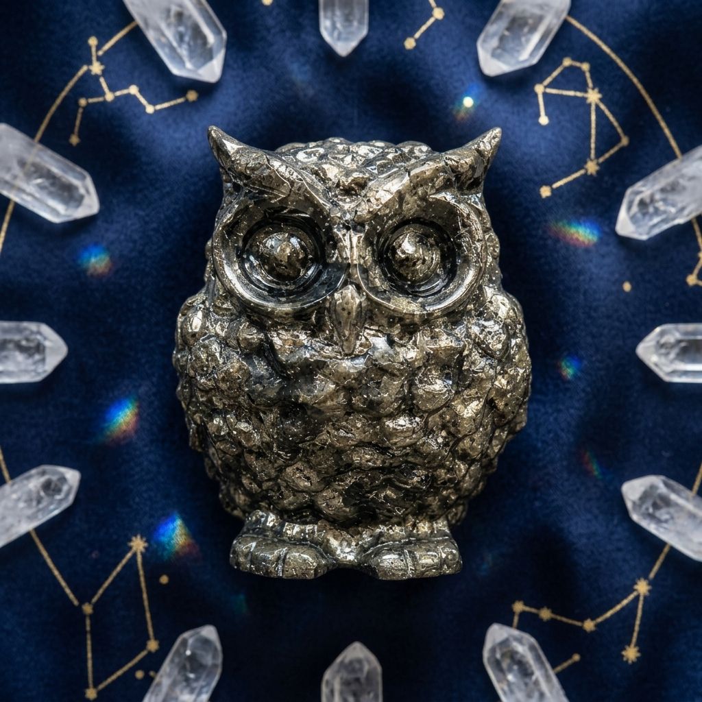 Pyrite Owl Figurine | Vastu & Feng Shui Symbol for Wisdom & Wealth
