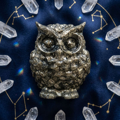 Pyrite Owl Figurine | Vastu & Feng Shui Symbol for Wisdom & Wealth