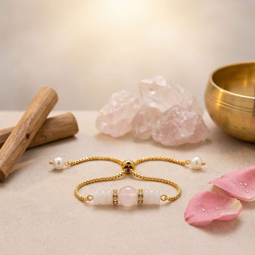 Rose Quartz adjustable bracelet included in Bhaiya-Bhabhi combo set