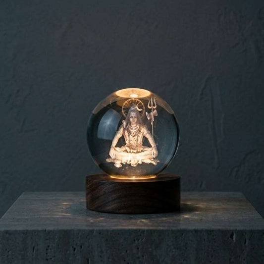 3D Lord Shiva Crystal Ball with LED Wooden Base