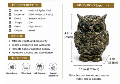 Pyrite Owl Figurine | Vastu & Feng Shui Symbol for Wisdom & Wealth