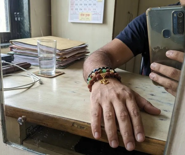Customer wearing Rudraksh bracelet